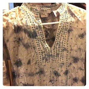 Amazing detail smokey blue and cream dress